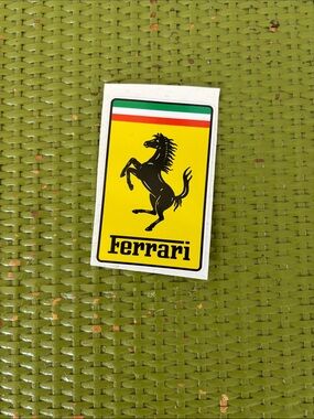 Ferrari Yellow Black Prancing Horse Shield Sticker with Red and Green Stripe